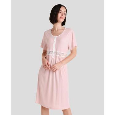 Imagem de Camisola Canelada Renda Manga Curta - Lohe, Rosa, M