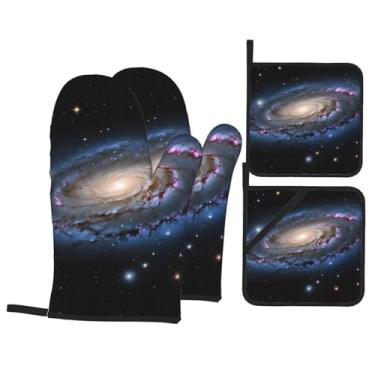 Imagem de Galactic Universe - Conjunto de luvas de cozinha estampadas com suportes de tampa, luvas de forno resistentes ao calor para lidar com panelas quentes, grelhar, churrascos, kit de 4 peças.