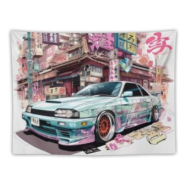 Imagem de HouLaiZhe Tapeçaria de carro Y2k Graffiti R32 arte de modificação Jdm carro pendurado na parede quarto decoração de casa tapeçarias estética piquenique decoração de parede arte de parede para