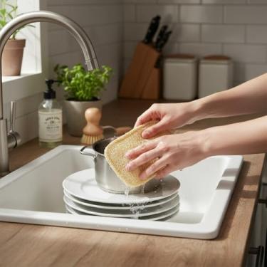 Imagem de 3 peças de esponja de prato de bucha natural, esfregão de vegetais para cozinha, almofada de limpeza de louça