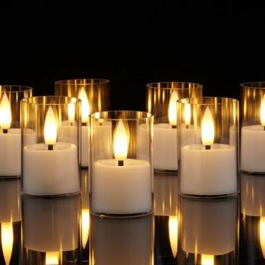 Imagem de Homemory Velas votivas sem chama com temporizador, cera real de 5 cm x 5 cm, velas brancas realistas com 150 horas ou mais, conjunto de 6 para decoração de casamento, festa e feriado (bateria incluída