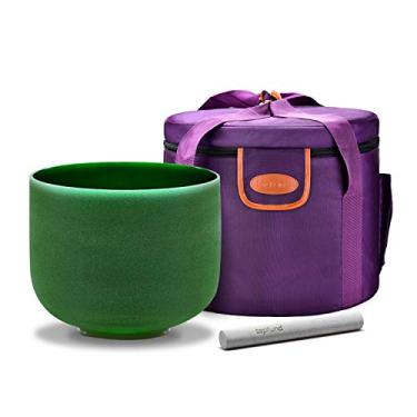 Imagem de TOPFUND Green Perfect Pitch F Note Crystal Singing Bowl Heart Chakra 20,32 cm com caixa de transporte de cristal resistente e tigela Singing Bowl Suede Striker e O-ring