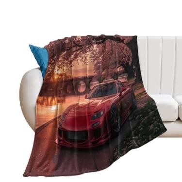Imagem de HouLaiZhe Cobertor super macio de flanela JDM carro Rx7 flor de cerejeira pôr do sol cobertores refrescantes leves para sofá-cama cadeira sofá carro viagem ao ar livre leve quente 76,2 cm x 101,6 cm