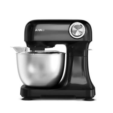 Imagem de Batedeira Arno Planetária Bake Easy KM10, 500W, Preta com Tigela Inox, 3,5L, 12 Velocidades, Transmissão Direta, 3 Batedores, Tampa Anti-Respingos e Design Compacto, 110V