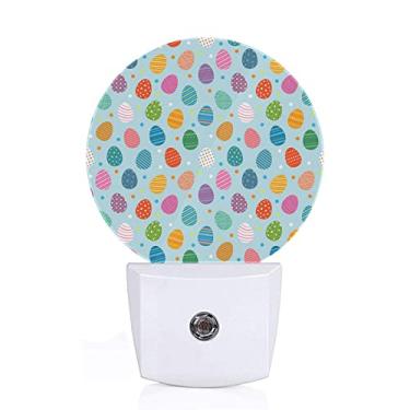 Imagem de Axayaz Colorful Easter Eggs Night Light Stripes Polka Dots Ha[[Y Easter Plug in Night Lamp Auto Sensor Energy Efficient Dusk to Dawn LED Home Decor