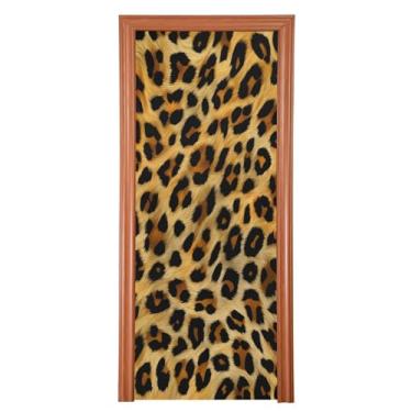 Imagem de Qilmy Linda capa de porta com estampa de leopardo animal 91 x 248 cm tecido grande placa de decoração de festa de feriado para porta da frente varanda decoração externa janela parede 22