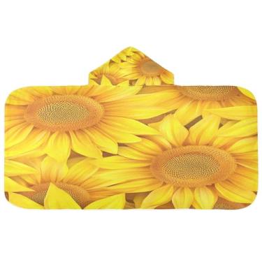 Imagem de Burbuja Toalha de banho com capuz girassóis para crianças, toalha de praia de pelúcia macia absorvente para meninas e meninos 3-10 anos, 61 x 127 cm
