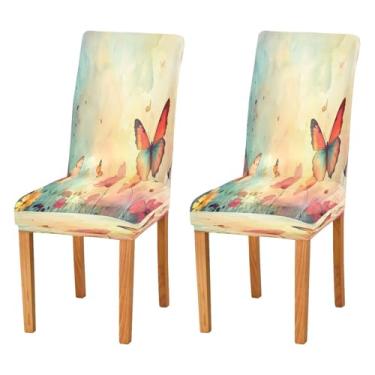 Imagem de CEBUGI Capas de cadeira para sala de jantar, borboleta, elástica, protetora, lavável, removível, para casa, restaurante, banquete, festa, pacote com 2