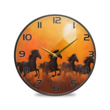 Imagem de YETTASBIN Wild Horses Relógio de parede acrílico - Silencioso, sem tique-taque, operado por bateria, relógio redondo decorativo criativo para cozinha, sala de estar, banheiro, decoração de escritório