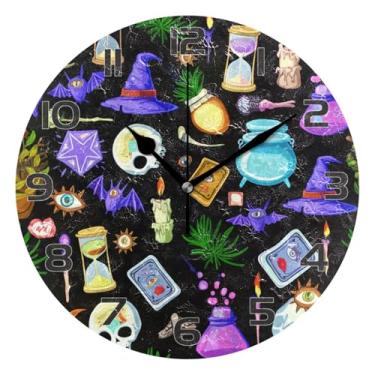 Imagem de YETTASBIN Relógio de parede com elementos de Halloween, silencioso, sem tique-taque, operado por bateria, relógio redondo decorativo criativo para cozinha, sala de estar, banheiro, decoração de