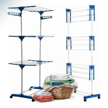 Imagem de Aço Retrátil Varal Dobrável Roupas Compacto 3 Andares Seca Fácil - Oas
