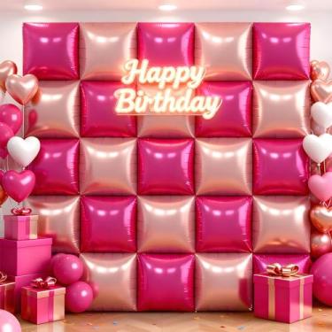 Imagem de 36 peças de fundo de parede de balões quadrados rosa e ouro rosa, balões metálicos de dupla face, túnel de arco de guirlanda para cabine de fotos, aniversário, casamento, Halloween, Natal, festas