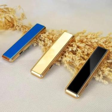 Imagem de Isqueiros Recarregáveis USB, Acabamento Dourado, Cores Azul Preto Dourado, Design Slim Elegante