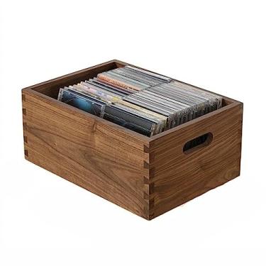 Imagem de Suporte para armazenamento de CDs Caixa de armazenamento gravação vinil, suporte cd madeira, organizador cubo nogueira preta, caixa lp, estojo(Médio)