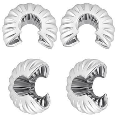 Imagem de Beebeecraft 160 peças de tampas de nó de crimpagem latão banhado a platina em forma de C aberto meio redondo tampas de nó de crimpagem achados para fabricação de joias de miçangas colar de pulseira de