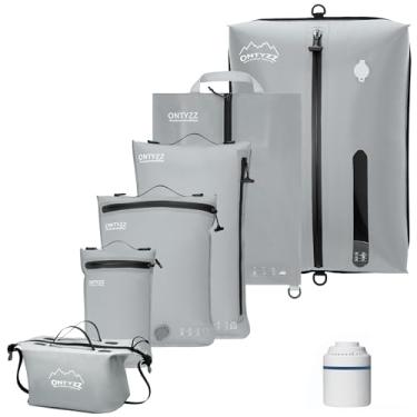 Imagem de ONTYZZ Conjunto de 6 sacos de vácuo com zíper à prova d'água IPX8 sacos de compressão a vácuo com selo durável para acessórios de viagem, cinza com bomba
