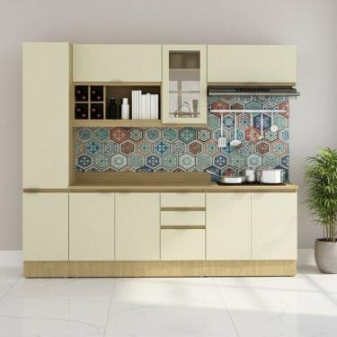 Imagem de Cozinha Modulada 10 Peças 2 Aéreos 2 Balcões 1 Paneleiro Tampos e Rodapé Marrom