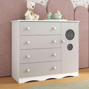 Imagem de Cômoda Infantil 95cm 1 Porta com Vidro e 4 Gavetas Sonho Multimóveis Mp4474 Branco/off White