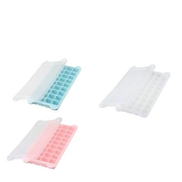 Imagem de Formas Gelo Com Tampa Empilhável(Kit 3 Azul+Branco+Rosa)