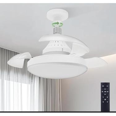 Imagem de Ventilador de Teto com Controle Remoto Pás Retráteis E27 LED 18W 3 Cores 4 Velocidades