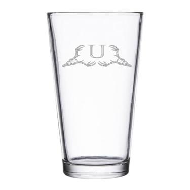 Imagem de Hat Shark Copo de cerveja com monograma de caveira de veado, 473 ml, transparente, iniciais A-Z (1, letra U)