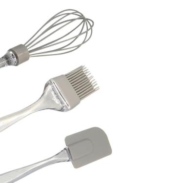 Imagem de Conjunto de Utensílios de Cozinha em Silicone, Cinza, 3 Peças, Batedor, Espátula, Pincel, Resistente ao Calor