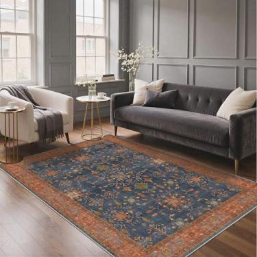 Imagem de GENIMO Tapetes de área de 12 x 18 cm, lavável à máquina, antiderrapante, macio, retrô, vintage, boho para interior, tapetes ultrafinos de pelo baixo para sala de estar, quarto, sala de jantar