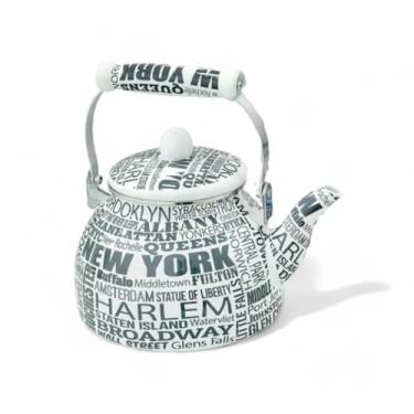 Imagem de Charm Chaleira Esmaltada Vintage New York, Ferro com Esmalte, 2,5L, Compatível com Fogão a Gás, Elétrico e Indução, 19x23x25cm, Design Retrô com Cabo em Porcelana