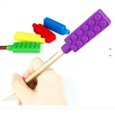 Imagem de KIT 03 UNIDADES Mordedor Sensorial em Formato de Bloco de Silicone, para Lápis e Caneta_ Autismo Anti Estresse Ansiedade_ Ponteira
