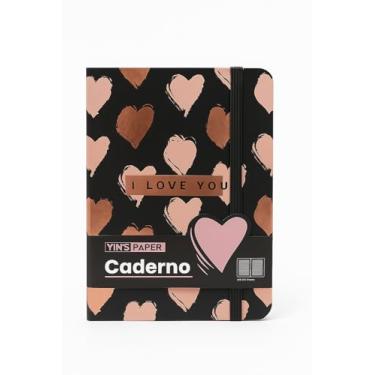 Imagem de Caderno com Estampa de Coração, 96 Folhas, Design I Love You (Corações Pretos)