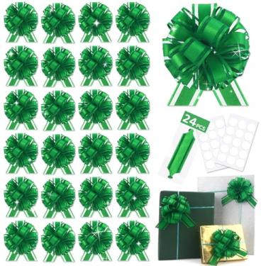 Imagem de 24 peças de laço verde para embrulho de cesta de presente, laços de presente de Natal, fita adesiva, laço de fita para enfeite de árvore de Natal, garrafas de vinho, buquê de flores, decoração de