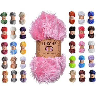 Imagem de Lukche Eyelash Fun Fur Yarn Premium 100% poliéster 150 m (150 mt), 100 g (100 gr) fio de crochê colorido para tricô à mão (rosa, 1 novelo)
