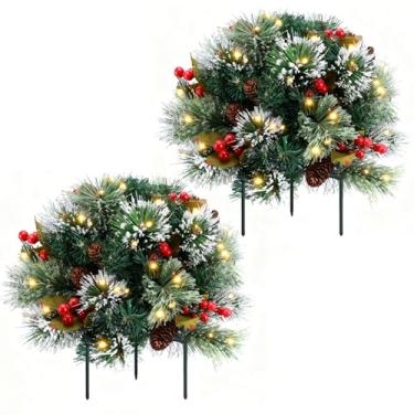 Imagem de Cesta suspensa de Natal, árvore de Natal artificial de 43 cm, decorada com pinhas foscas e cordas de bagas, 8 modos de iluminação e temporizador, adequada para decoração de Natal de jardim e quintal