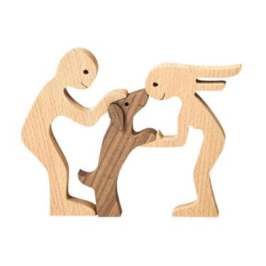 Imagem de predolo Estátua de madeira de humano e cachorro para mesa, enfeite colecionável, estatueta de cachorro, escultura para estante, escritório.