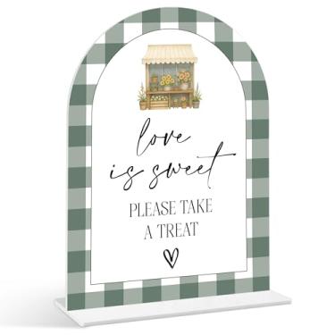 Imagem de Placa Love Is Sweet - Placa de chá de panela Fresh Off the Market, 1 pacote de placas de acrílico com suporte, centro de mesa de chá de panela para mesas, decoração de recepção de casamento (XE13)
