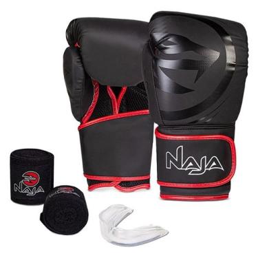 Imagem de Luva Boxe Muay Thai Black Line Naja - Par de Luvas + Bandagem + Protet