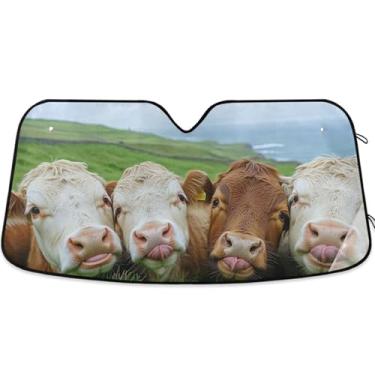Imagem de Toldo engraçado de vacas fofas para para-brisas de carro protetor solar retrátil personalizado engraçado para para-brisa dianteiro de carro estampas de animais P, 134,6 cm x 59,7 cm