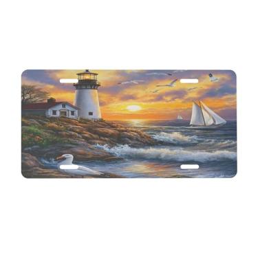 Imagem de Seagull Beautiful Sea License Plate para frente do carro placas de carro alumínio metal adequado para caminhão, placa de porta de carro, bar, café, acessórios automotivos para homens e mulheres 15 x