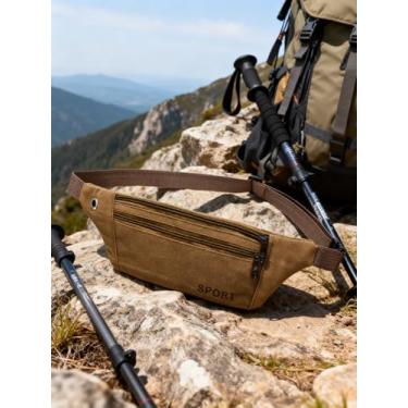 Imagem de Bolsa de cintura masculina de lona, bolsa tiracolo para celular, vários bolsos, cinto de trabalho para canteiro de obras