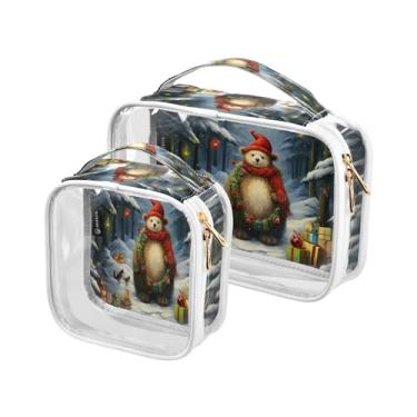 Imagem de GAIGEO Floresta de Natal com boneco de neve, bolsa de viagem transparente, bolsa de viagem de plástico transparente, bolsa de higiene de viagem para mulheres, pacote com 2, Floresta de Natal com