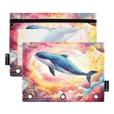 Imagem de Bolsa com zíper Fantasy Sea of Clouds and Whale para fichário de 3 anéis, sacos de lápis com zíper, para professores macios para escritório universitário