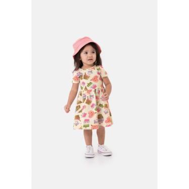 Imagem de Vestido Infantil Menina Manga Curta Malwee Kids Ref. 132115 Cor:BegeTa