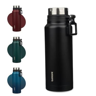 Imagem de BJPKPK Garrafa de água isolada de 1,134 g com alça de aço inoxidável livre de BPA garrafa térmica de viagem reutilizável garrafa de água grande, preta