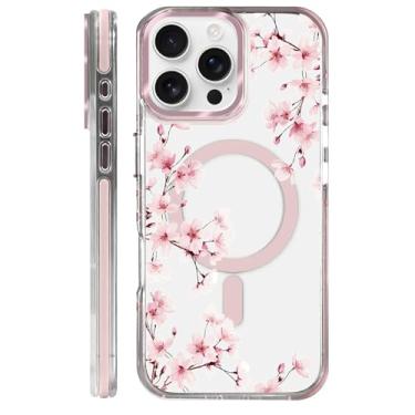 Imagem de casesok Capa para iPhone 16 Pro Max compatível com Magsafe, design estético claro bonito para meninas e mulheres, capa rígida protetora antiqueda para iPhone 16 Pro Max-Cherry Blossom Sakura Floral