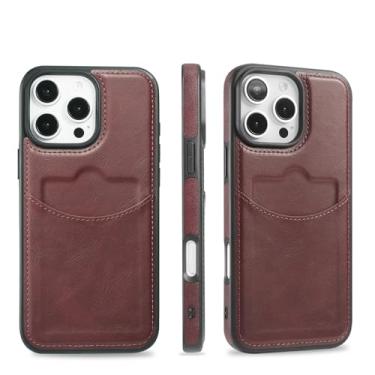 Imagem de HTVJFXCapa de couro com porta-cartões para iPhone 16 (cor: bordô)