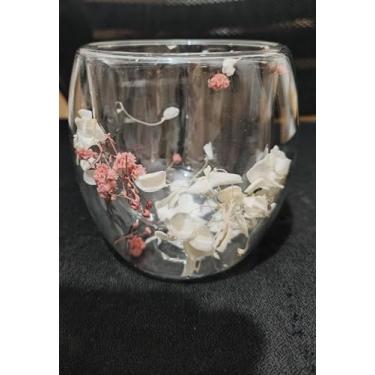 Imagem de Risello Caneca de café de vidro com flores secas, copos de vidro de parede dupla, 250 ml, vidro borossilicato, isolamento térmico, design floral, várias cores sem alça (pacote com 2, 250 ml)