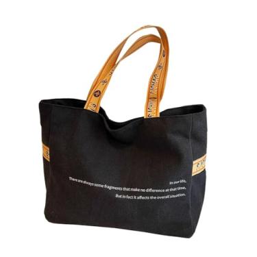 Imagem de RYZGOJV Sacola grande de lona de algodão super forte, bolsa de pano reutilizável para compras de supermercado, sacola elegante para mulheres - preta