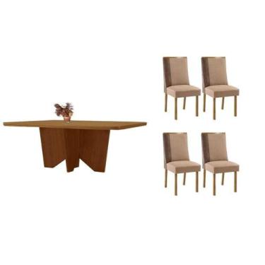 Imagem de Sala Jantar Mesa Nevada Tampo Curvo 120cm+4 Cadeiras Tilia Madeira Nat