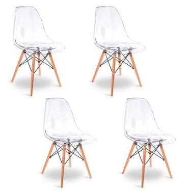 Imagem de Kit de 4 Cadeiras Eiffel em Acrílico com Pés de Madeira RF3027 Mozaic