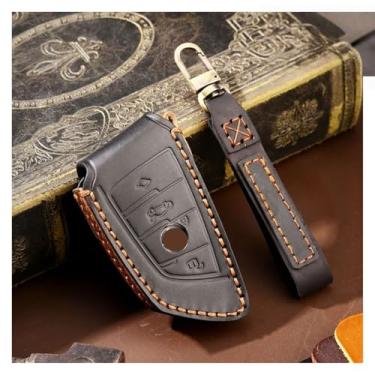 Imagem de Capa de couro artesanal para chave de carro, compatível com bmw x3 x5 x6 f30 f34 f10 f20 g20 g30 g01 g02 g05 f15 f16 1 3 5 7 série 520d(Type B blue)